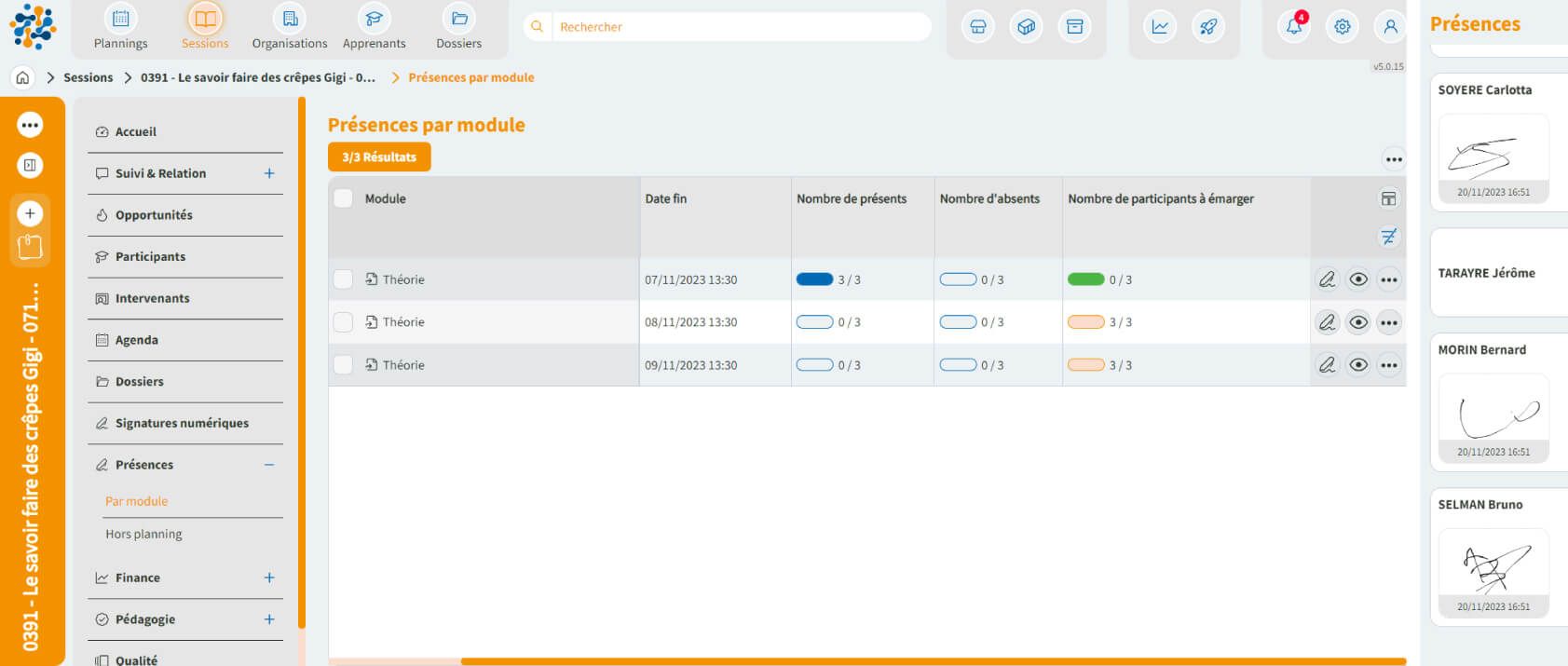 Signature électronique émargement stagiaires OPCO