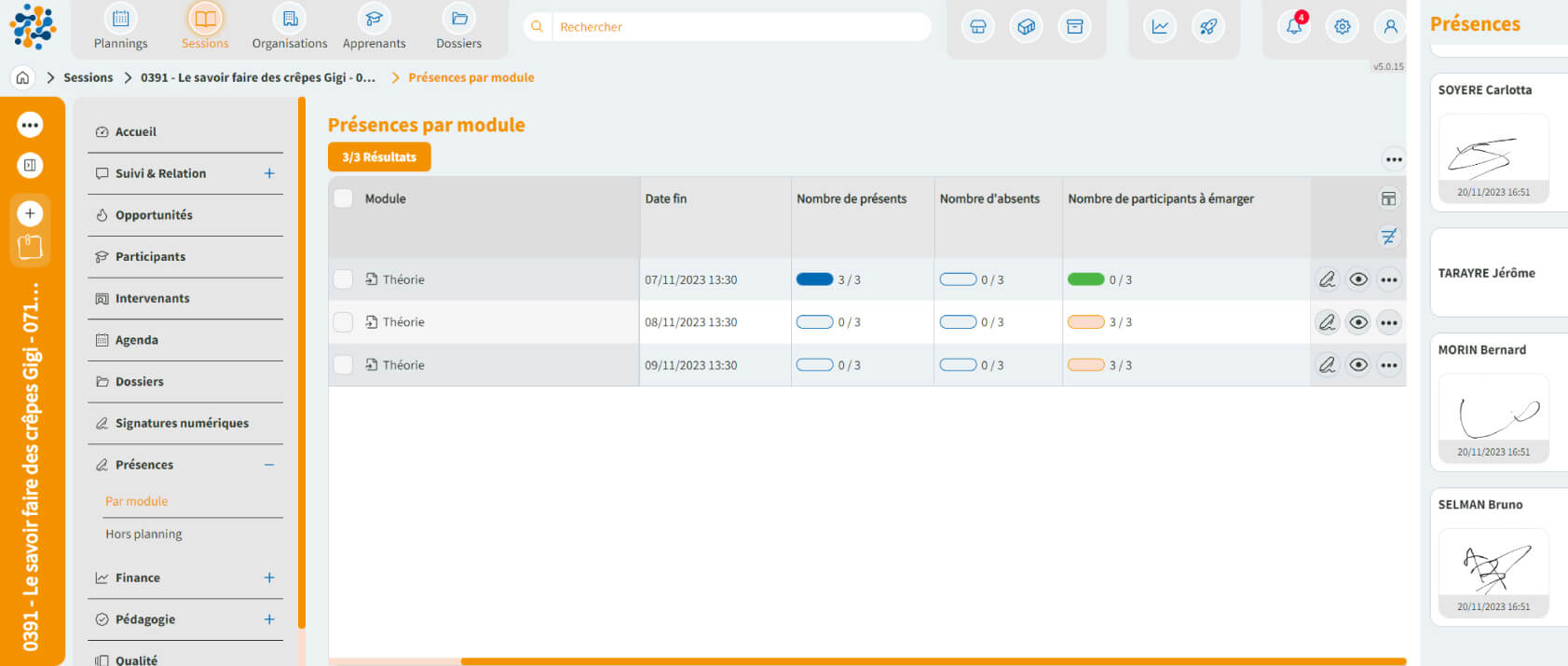 Signature électronique émargement stagiaires OPCO